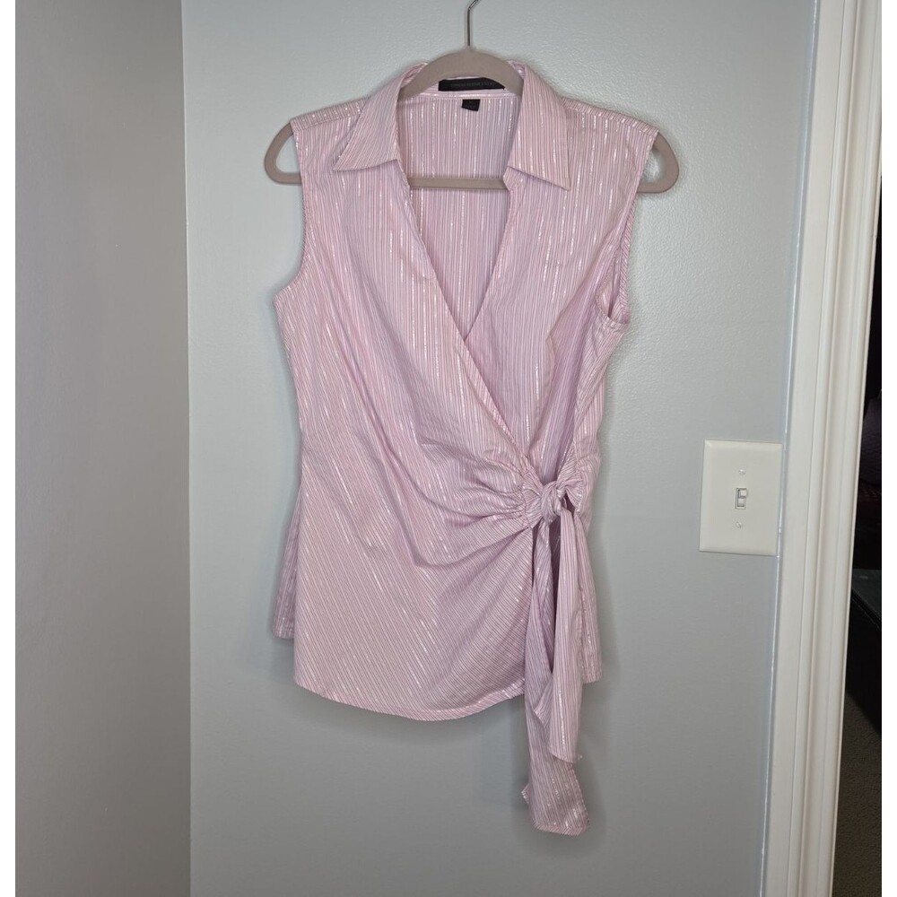 Express Design Studio Pink Striped Collared Sleeveless Tie Blouse, Women's L